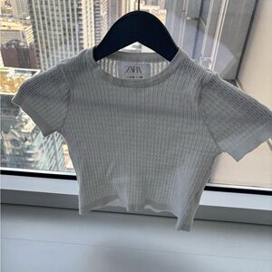 Zara White Short Sleeve Ribbed Tee